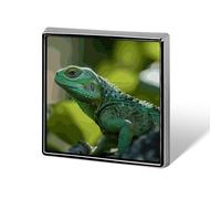 Green Lizard Square Lapel Pin for Men Women Personalized Lapel Badge Metal Brooch Printed Aluminum Alloy Memorial Pins for Backpack Clothing Decoration Business