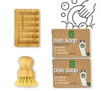 Green Llama Eco-Friendly Dish Washing Bar Soap Set with 2 Fragrance-Free Solid Coconut Oil Bars, Sisal Scrub Brush, and Bamboo Holder - Sustainable Kitchen Cleaning set