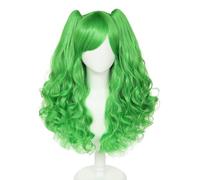 Green Long Curly Clip On Double Ponytail Synthetic Lolita Wig | Heat resistant synthetic fiber, soft anti-shed curls. Clip-on easy wear.For Women Anime Party Cosplay Halloween Costume