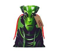 Green long ear alien Print Birthday Gifts Wrap Bag Unique Drawstring Gifts Bag Canvas Bags for Party Wedding Present,1 Piece M
