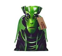 Green Long Ear Alien Print Christmas Bag Holiday Present Sack Xmas For Seasonal Decor Gift Wrapping