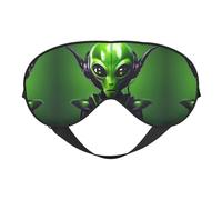 Green Long Ear Alien Print Soft Eye Mask for Women Men Comfortable with Adjustable Strap for Travel Yoga Nap Shift Work