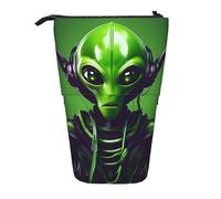 Green Long Ear Alien Print Standing Pencil Case Telescopic Pencil Bag Pop Up Pencil Pouch Pen Pouch Makeup Cosmetics Bag