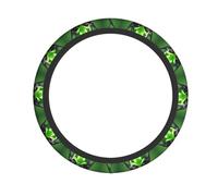 Green Long Ear Alien Print Steering Wheel Cover Non-Slip Ergonomic Design Decoration Car Interior Accessory