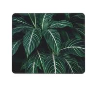 Green Long Leaves Mouse Pad with Stitched Edge, Personalized Premium-Textured Computer Mouse Mat with Non-Slip Rubber Base, Waterproof Gaming Mousepad for Laptop, Office Home 7.9 x 9.5 in