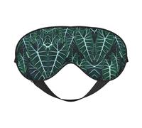 Green Long Leaves Print Sleep Mask Silk Eye Cover Soft Satin Blindfold Elastic Strap Night Eyeshade Travel Nap for Women Men