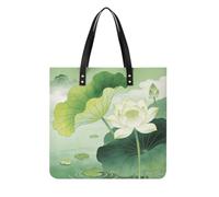 Green Lotus Pond Square PU Leather Tote Bag