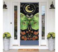 Green Luna Moth Floral Door Cover Decoration 35 * 70 In, Boho Colorful Landscape Door Curtains Banners Backdrop Background Doorway Decor for Indoor Outdoor Party Decorations