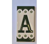 Green M-7 Spanish Hand-painted Ceramic Number Tiles 11 x 5.5 cm or 2.16 x 4.33" (Letter A tile)