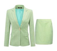 (Green, M) Allthemen Womens 2-Piece Business Office One Button Check Blazer and Skirt
