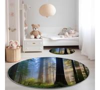 Green Machine Washable Round Area Rugs - Nature Forest PhotographyPattern Modern Anti Slip Circle Carpet for Living Room Bedroom Kitchen Baby Playroom, 180 x 180 cm