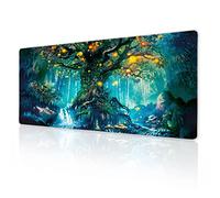 Green Magical Tree Life Gaming Mouse Pad XL Fantasy Nature Forest Aesthetic Extended Big Large Desk Mat Non-Slip Rubber Base Stitched Edge Long Keyboard Mousepad for PC Computer Laptop,31.5×11.8 in