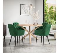 Malvern Round Dining Table And Chairs - Oak Table Top w Solid Oak Legs + Anika Velvet Dining Chair Set Of 4 More4Homes Green One Size