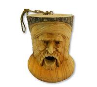 Green Man Bird House H21cm - Hand-Carved Wooden Nesting Box for Small Birds - Unique Hanging Garden Tree Decor - Sustainable Gift Inspired by Old Man of the Woods & Hern the Hunter