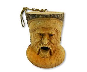Green Man Bird House H21cm - Hand-Carved Wooden Nesting Box for Small Birds - Unique Hanging Garden Tree Decor - Sustainable Gift Inspired by Old Man of the Woods & Hern the Hunter