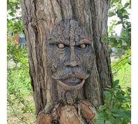 Green Man Face Tree Mount Plaque 40x21cm, Hanging Wall Fantasy Tree Ent Trunk Wall Sculpture Wood Spirit Indoor Outdoor Yard Fence Decorative Sculpture Art Garden ornament Decor (40cmGreenMan)