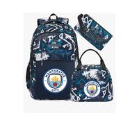 (Green Manchester City) Football star peripheral backpack student schoolbag three-piece lunch bag pencil bag children men's style