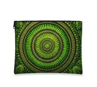 Green Mandala Cosmetic Bag, Circular Fern Pattern Portable Travel Cosmetic Pouch for Women, Small Zip Organizer for Skincare Essentials, Gift for Spring Festival, Green, 7x9 Inch, Mandala