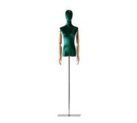 Green Mannequin Torso Manikin Dress Form Velvet Half-length model Adjustable Height Metal Square base With solid wood arm Dress Jewelry Display, Silver-M/Medium