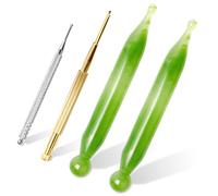 Green Manual Acupuncture Pen Self-Massage Gua Sha Pointing Pen with Silver Stainless Steel Ear Point Acupuncture Pen with Gold Double Headed Ear Massage Pen (4PCS)