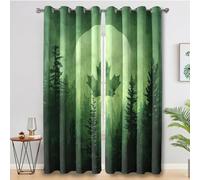 Green Maple Leaf Curtains for Bedroom Living Room, Green Full Moon Blackout Curtains Eyelet 72 Drop 2 Panels, Patterned Window Drapes, Home Decor 66x72 Inch B-D29