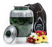 Green Marble Adult Cremation Urn for Ashes - Eco-Inspired Large Funeral Container with Velvet Bag | Sustainable Recycled Aluminum Urn for Home Memorial or Columbarium Use