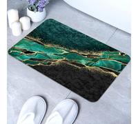 Green Marble Bath Mat Rugs Bathroom Floor Mat Super Absorbent Ultra Thin Low Profile Non Slip Quick Dry Washable Carpet for in Front of Bathtub,Shower Room,Sink(20"*32"Square)