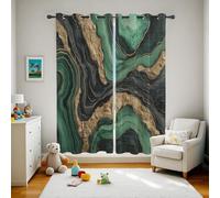 Green Marble Blackout Curtains, Black Gold Abstract Print Curtains 90 Inch Drop, Modern Luxury Eyelet Thermal Insulated Room Darkening Window Drapes for Bedroom Living Room, 66x90 Inch 2 Panels wHy41