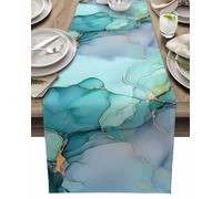 Green Marble Golden Lines Table Runner,Cotton Linen Table Runners 70 Inches Long,Abstract Art Dresser Scarf Tablerunner for Kitchen Coffee/Dining/Sofa/End Tables TV Stand