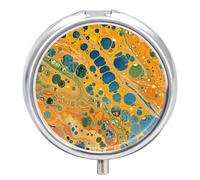 Green Marble Pattern Pill Box - 3 Compartment, Round Metal Pill Case with Mirror, Portable Medicine Holder for Purse/Wallet/Travel