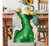 Green Marble Table Runner 13x48 Inches Long Modern Abstract Art Gradient Green Black Gold Beach Waves Cotton Linen Table Runner Burlap Style for Dinner Table Party Decor Tabletop Decorations