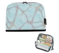 Green Marble Texture Veins Large Pencil Pouches Zipper Case Storage Pencil Bags Classroom Pen Bag Boys Cartoon Organizer Back to School Supplies