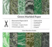 Green Marbled Paper: Decorative Papers for Crafting and DIY Projects Set 8