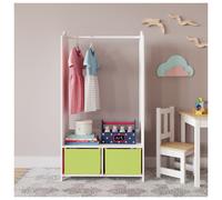 (Green) MDF Wooden Hanging Clothes Rail Wardrobe Storage