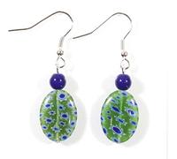 "Green Meadow", Grassy Green and Navy Blue Millefiori Earrings