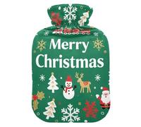 Green Merry Christmas Gold and White Snowflake Water Bottle for hot Water with Soft Cover, 2L hot Water Bags for Period Cramps, Pain Relief, Bolsa Caliente para Dolores musculares