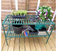 Green Metal 2 Tier Greenhouse Staging - Slatted Prefab Shelves, Easier Assembly, 4Ft (1.2M) Long
