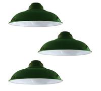 Green Metal Lamp Shades, 3 Pack 32W x 13.5H cm Semi Curvy Dome Easy Fit E27 Ceiling Light Shades, Industrial Vintage Pendant Light Shades for Bedroom, Kitchen, Café, Restaurant, Home & Hall