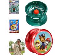 Green Metal Trick YoYo 5cm & Paw Patrol LED Light Up Yo-Yo 5.5cm 2 pack Bundle for Kids, Auto Return Responsive Skill Toy, Pro String Play, Fidget Activity Set, Party Favor, Indoor Outdoor Gift