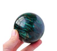 Green Mica Gemstone Balls Crystal Ball Spheres Sculpture Figurine with Wood Stand for Decorative Feng Shui Divination,50-55mm