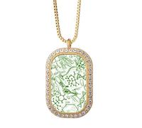 Green Microscope Cells Structure Biological Necklace Pendant Diamond Crystal Golden Jewelry