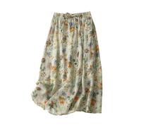 Green Midi Skirts for Women UK Boho Skirts Summer Gypsy Elasticated Waist Pleated Flared A Line Casual Swing Casual Long Skater