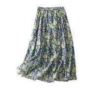 Green Midi Skirts for Women UK Boho Skirts Summer Gypsy Elasticated Waist Pleated Flared A Line Casual Swing Casual Long Skater