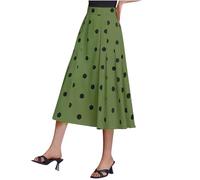 Green Midi Skirts for Women UK Pleated Skirts A Line Skirt Polka Dot Long Ladies Summer Elasticated Waist Flared Skirt Vintage Swing for Casual Work Party