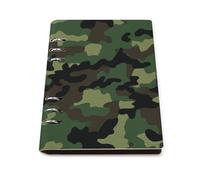 Green Military Camo A5 Loose Leaf Notebook, Premium PU Leather Refillable 6-Ring Binder Journal, Durable Cover Lined Paper Lay Flat Design for Writing Journaling and Organization