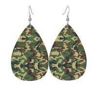 Green Military Camo Leather Earrings For Women Dangle, Piercing Teardrop Earrings Lightweight Jewelry Gifts For Women Girls