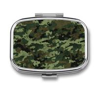 Green Military Camo Pill Box 2 Compartment - Small Metal Medicine Organizer Portable Pill Case for Purse Pocket Travel Vitamin Organizer for Men Women, BPA-Free