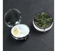 Green Military Camo Pill Box 3 Compartment Round Portable Pill Case for Pocket or Purse Pill Holder Weekly Pill Organizer Decorative Metal Medicine Vitamin Organizer Travel Gift