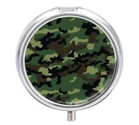 Green Military Camo Pill Box Medicine Pill Organizer 3 Compartment Daily Pill Case Small Pill Container Round Pill Holder Travel Pill Box Metal Pill Case for Purse Pocket