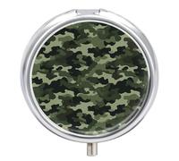 Green Military Camo Pill Box Portable Mini Travel Pill Organizer Holder 3 Compartment Decorative Round Pills Case Exquisite Daily Vitamin Container for Cod Liver Oil